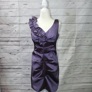 Rosette and Ruched Purple Party Dress